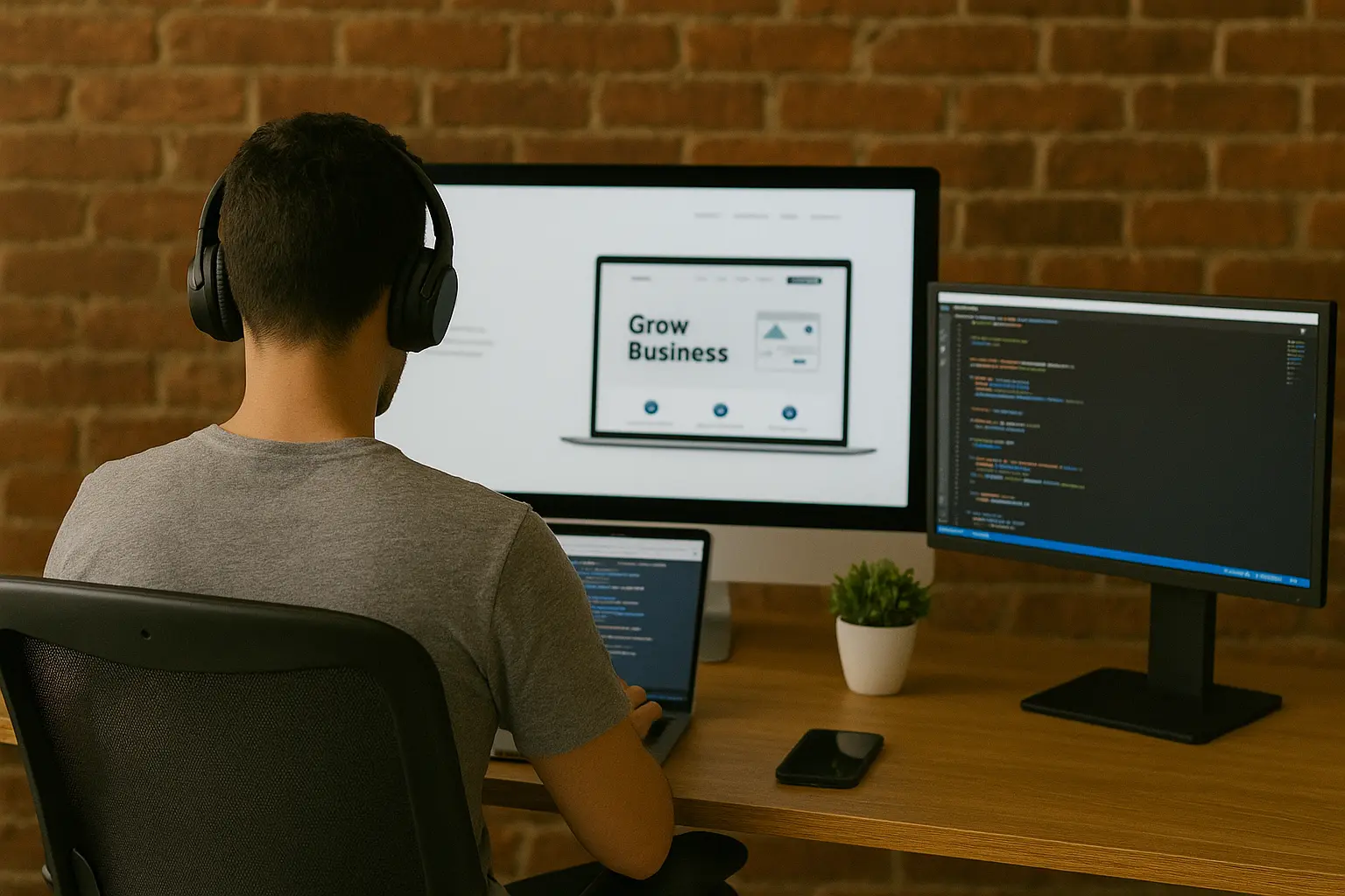 Design responsivo sendo criado por programador com múltiplas telas
